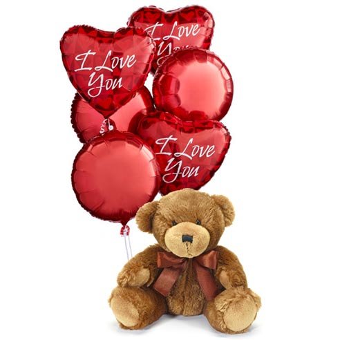 I Love You Balloon Bouquet With Teddy