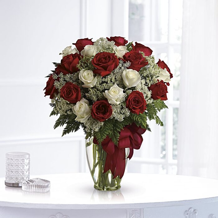 20 Stems of Red & White Rose Vase
