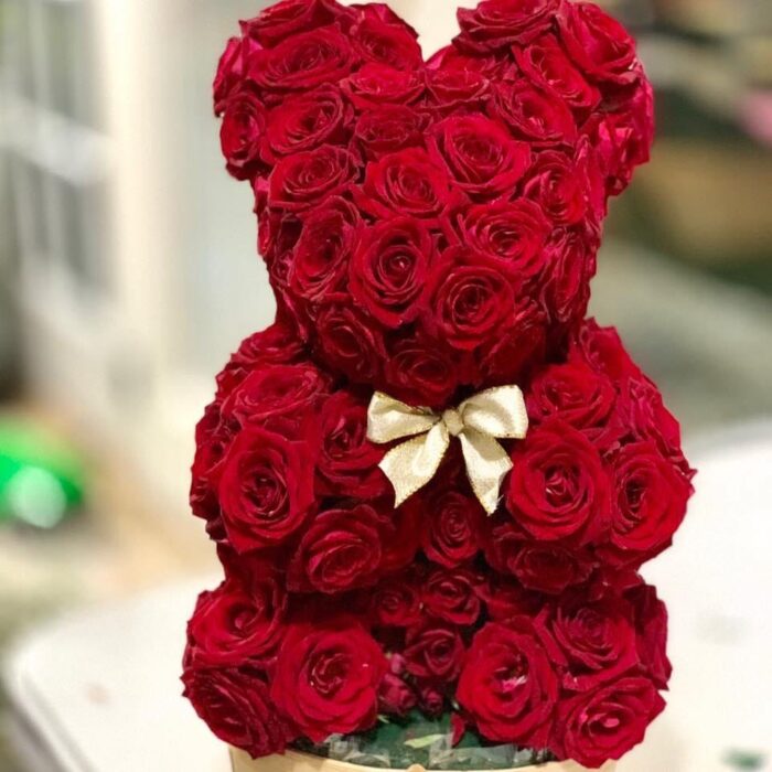 All Red Fresh Rose Teddy Bear