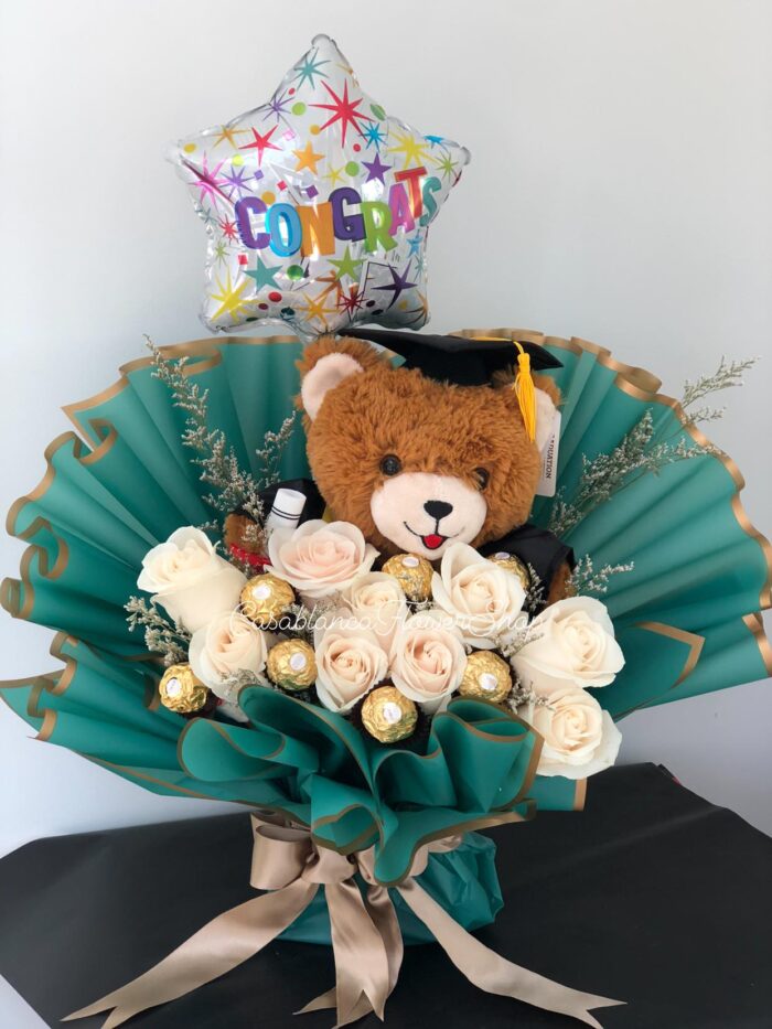 Graduation Wrap with Teddy and Balloon